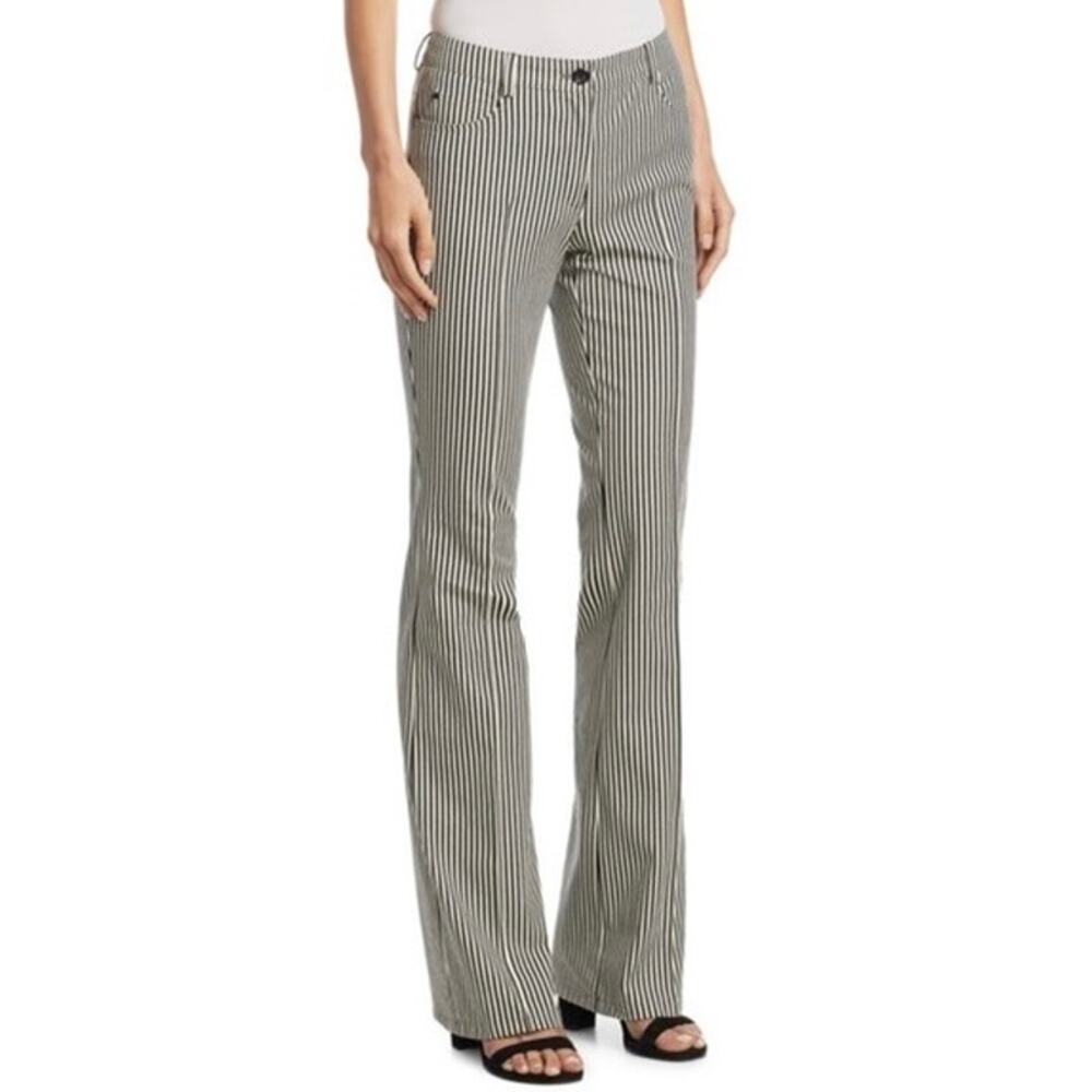 NWT Akris Punto Faye‎ Boot Cut Striped Denim Pant Navy Cream Tailored